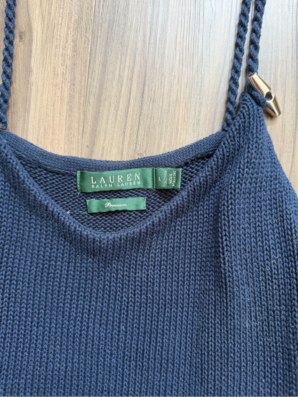 LAUREN Ralph Lauren Navy Cable Knit Camisole Twisted Strap Tank Top With Silver - Picture 2 of 6